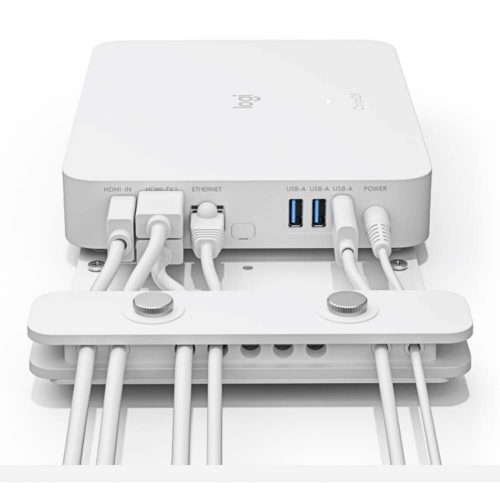 Graphic showing possible cable management on Logitech Roommate